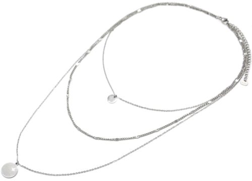 Collier-Triple-Chaines-avec-Medailles-Acier-Argente-Motif-Etoile-Polaire