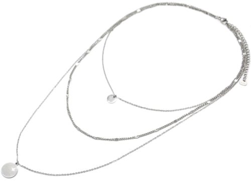 Collier-Triple-Chaines-avec-Medailles-Acier-Argente-Motif-Etoile-Polaire