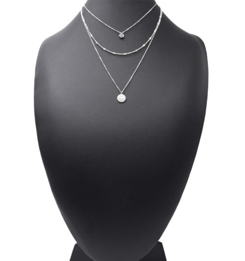 Collier-Triple-Chaines-avec-Medailles-Acier-Argente-Motif-Etoile-Polaire