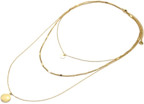 Collier-Triple-Chaines-avec-Medailles-Acier-Dore-Motif-Etoile-Polaire