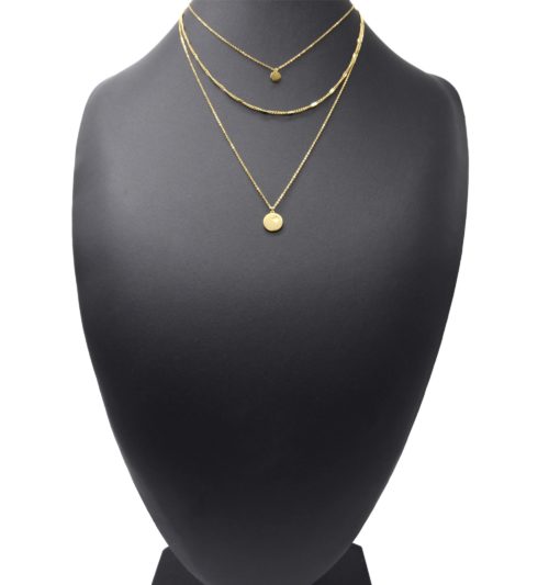 Collier-Triple-Chaines-avec-Medailles-Acier-Dore-Motif-Etoile-Polaire