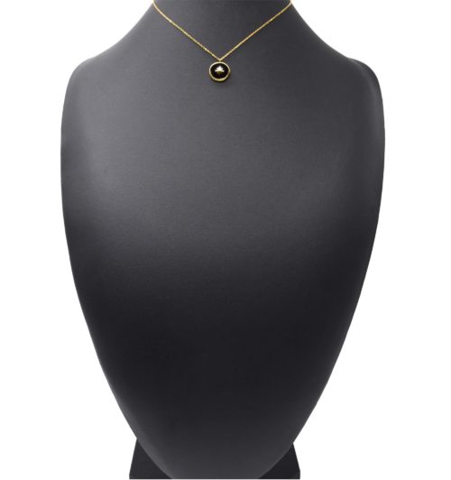 Collier-Fine-Chaine-avec-Medaille-Email-Noir-et-Etoile-Polaire-Acier-Dore