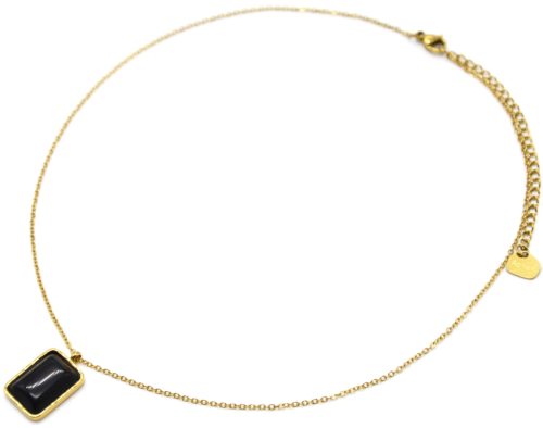 Collier-Fine-Chaine-avec-Pierre-Rectangle-Noire-Contour-Acier-Dore