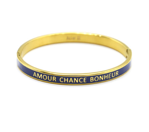 Bracelet-Jonc-Email-Bleu-Contour-Acier-Dore-avec-Message-Amour-Chance-Bonheur