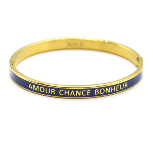 Bracelet-Jonc-Email-Bleu-Contour-Acier-Dore-avec-Message-Amour-Chance-Bonheur