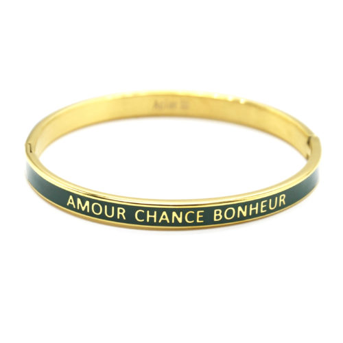 Bracelet-Jonc-Email-Vert-Contour-Acier-Dore-avec-Message-Amour-Chance-Bonheur