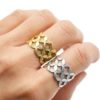 Bague-Large-avec-Double-Rangs-Fleurs-Motif-Rayons-Acier