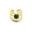 Bague-Large-Multi-Rangs-Billes-avec-Pierre-Carree-Verte-Contour-Acier-Dore