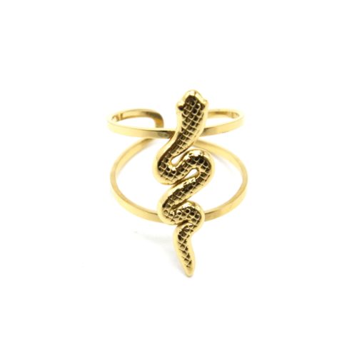 Bague-Large-Double-Rangs-avec-Serpent-Relief-Acier-Dore