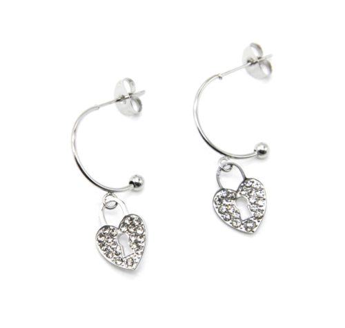 Boucles-dOreilles-Demi-Creoles-Acier-Argente-avec-Cadenas-Coeur-Strass