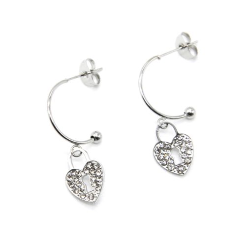 Boucles-dOreilles-Demi-Creoles-Acier-Argente-avec-Cadenas-Coeur-Strass