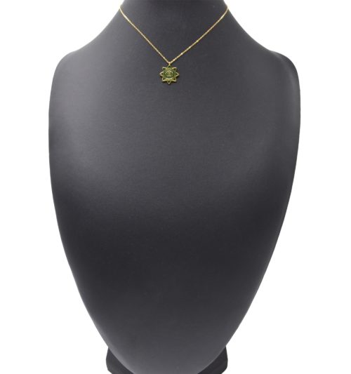 Collier-Chaine-Pendentif-Etoile-Email-Vert-Motif-Oriental-et-Oeil-Acier-Dore