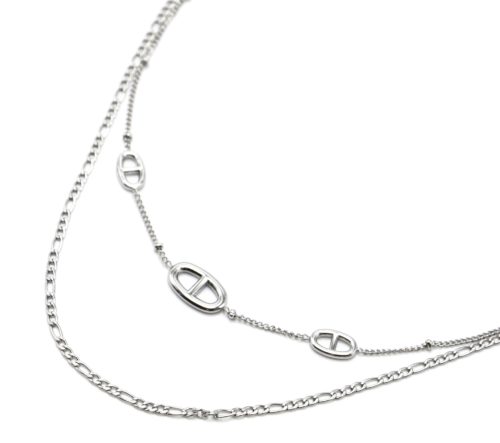 Collier-Double-Chaines-avec-Maillons-Ovales-Barres-Acier-Argente