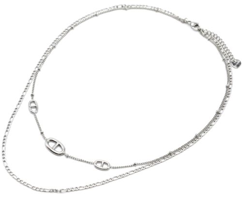 Collier-Double-Chaines-avec-Maillons-Ovales-Barres-Acier-Argente