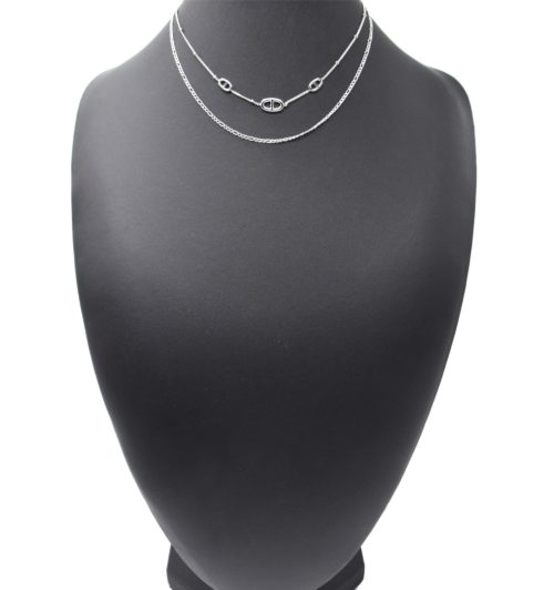 Collier-Double-Chaines-avec-Maillons-Ovales-Barres-Acier-Argente