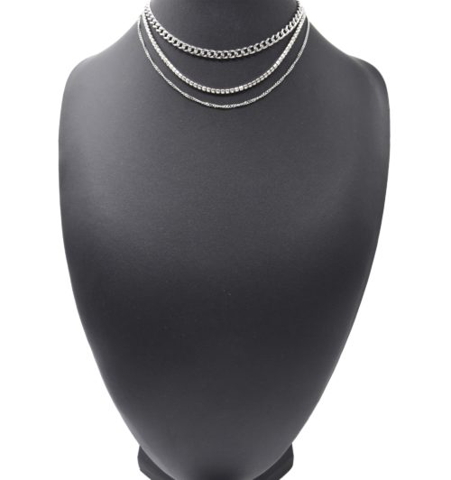 Collier-Triple-Chaines-avec-Maillons-et-Strass-Acier-Argente