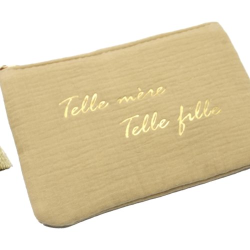 Trousse-Pochette-Coton-Beige-Message-Telle-Mere-Telle-Fille-Pompon-Dore