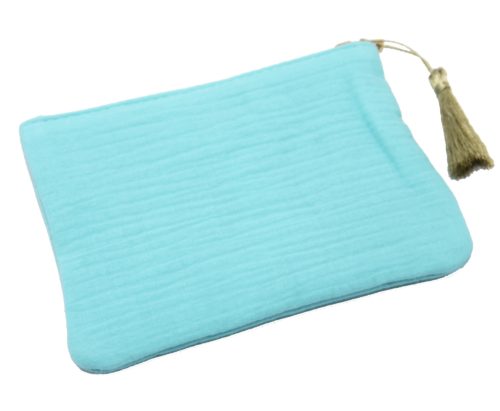 Trousse-Pochette-Coton-Bleu-Turquoise-Message-et-Pompon-Dore