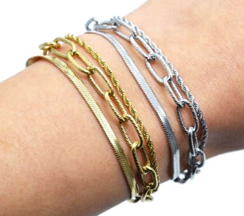 Bracelet-Triple-Chaines-Serpent-Torsadee-et-Gros-Maillons-Acier