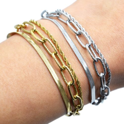 Bracelet-Triple-Chaines-Serpent-Torsadee-et-Gros-Maillons-Acier