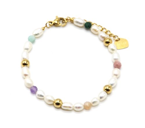 Bracelet-Perles-dEau-Douce-avec-Pierres-Multicolores-et-Billes-Acier-Dore