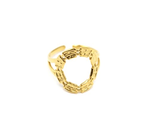 Bague-Anneau-avec-Cercle-Contour-Motif-Quadrille-Acier-Dore