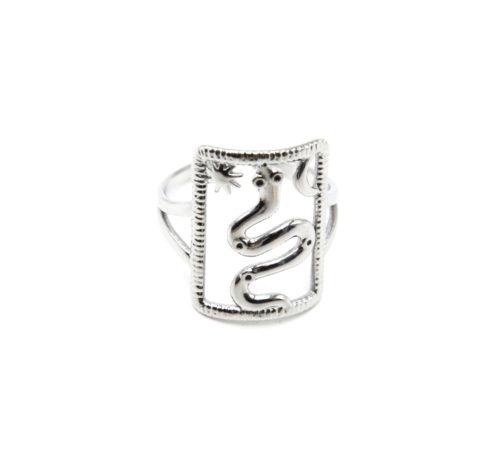 Bague-Anneau-avec-Serpent-Contour-Rectangle-Acier-Argente