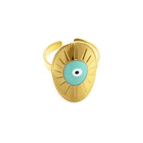 Bague-Anneau-avec-Medaille-Ovale-Rayons-Acier-Dore-et-Oeil-Email-Bleu-Vert