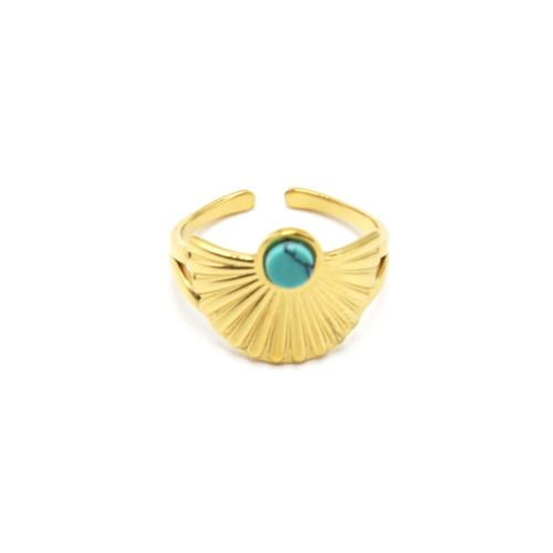 Bague-Anneau-avec-Demi-Cercle-Rayons-Acier-Dore-et-Pierre-Turquoise