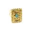 Bague-avec-Medaille-Martelee-Rectangle-Points-Acier-Dore-et-Pierre-Verte