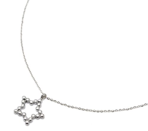 Collier-Fine-Chaine-Pendentif-Etoile-Contour-Billes-Acier-Argente