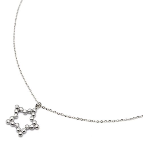 Collier-Fine-Chaine-Pendentif-Etoile-Contour-Billes-Acier-Argente