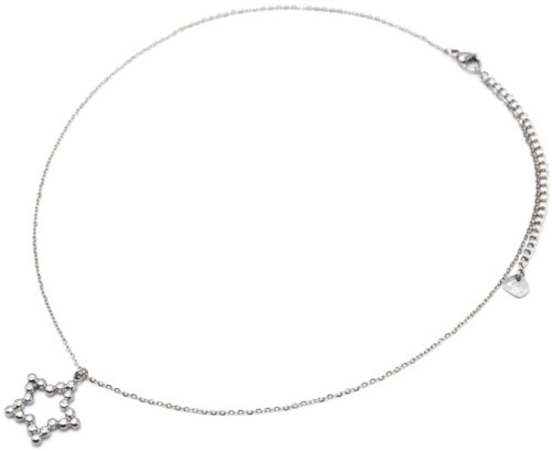 Collier-Fine-Chaine-Pendentif-Etoile-Contour-Billes-Acier-Argente