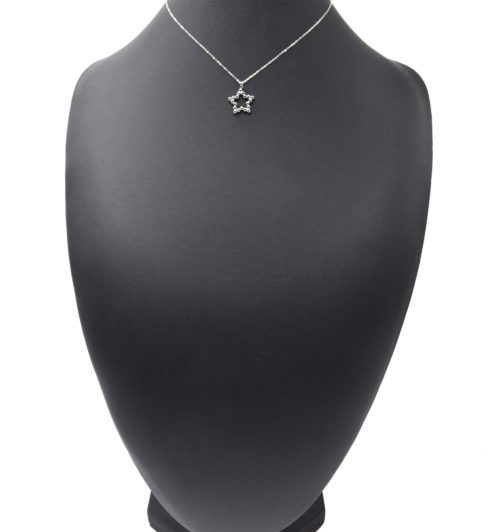 Collier-Fine-Chaine-Pendentif-Etoile-Contour-Billes-Acier-Argente