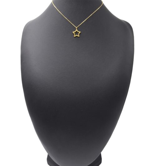 Collier-Fine-Chaine-Pendentif-Etoile-Contour-Billes-Acier-Dore