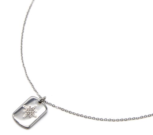 Collier-Fine-Chaine-Pendentif-Medaille-Rectangle-Etoile-Polaire-Acier-Argente