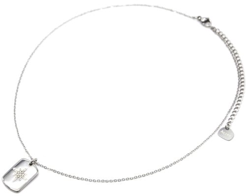 Collier-Fine-Chaine-Pendentif-Medaille-Rectangle-Etoile-Polaire-Acier-Argente