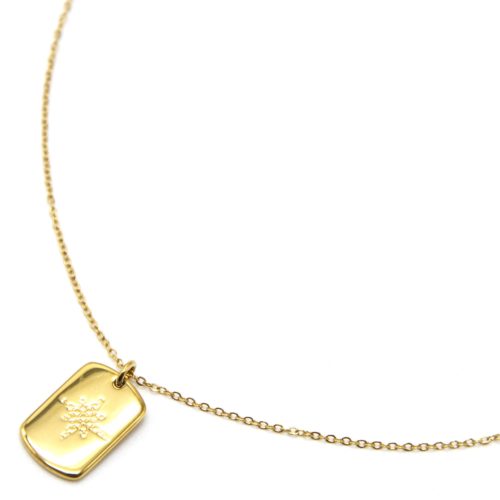 Collier-Fine-Chaine-Pendentif-Medaille-Rectangle-Etoile-Polaire-Acier-Dore