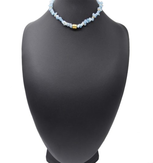 Collier-Multi-Pierres-Bleues-Assorties-avec-Tube-Motifs-Acier-Dore