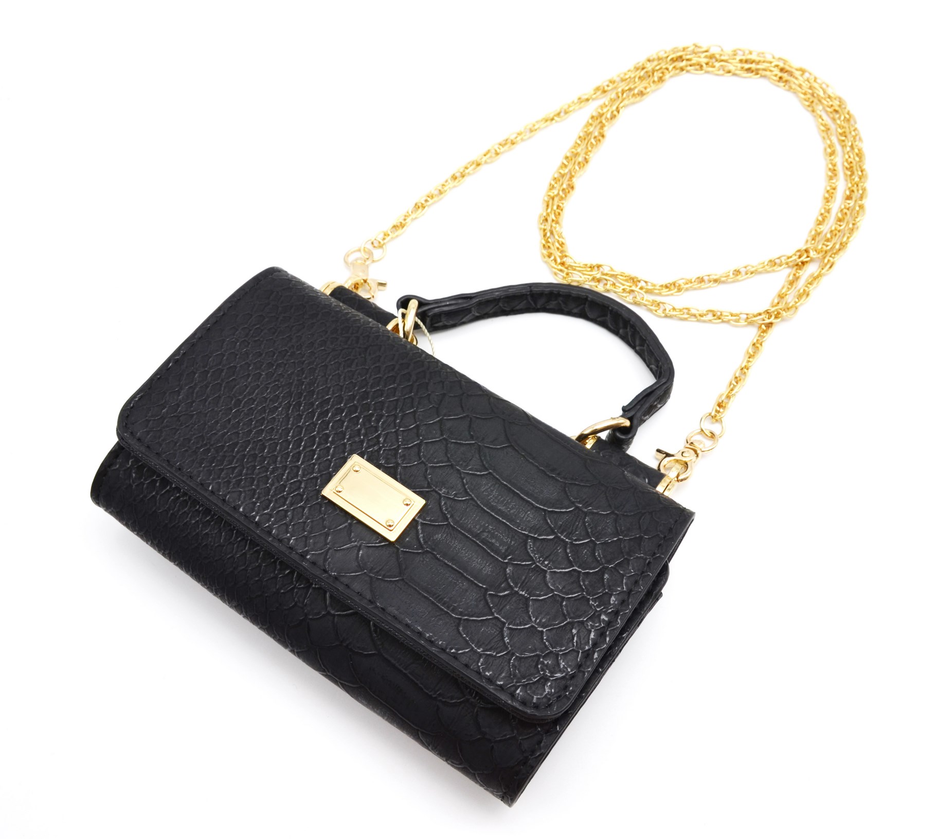 E728B - Sac Pochette Simili Cuir Effet Croco ou Python avec Rabas, Anse et  Chaîne Bandoulière