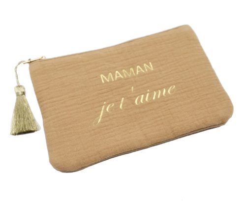 Trousse-Pochette-Coton-Beige-Message-Maman-Je-TAime-Pompon-Dore