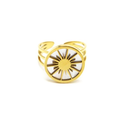 Bague-Large-Ajouree-avec-Cercle-Soleil-Acier-Dore-et-Nacre