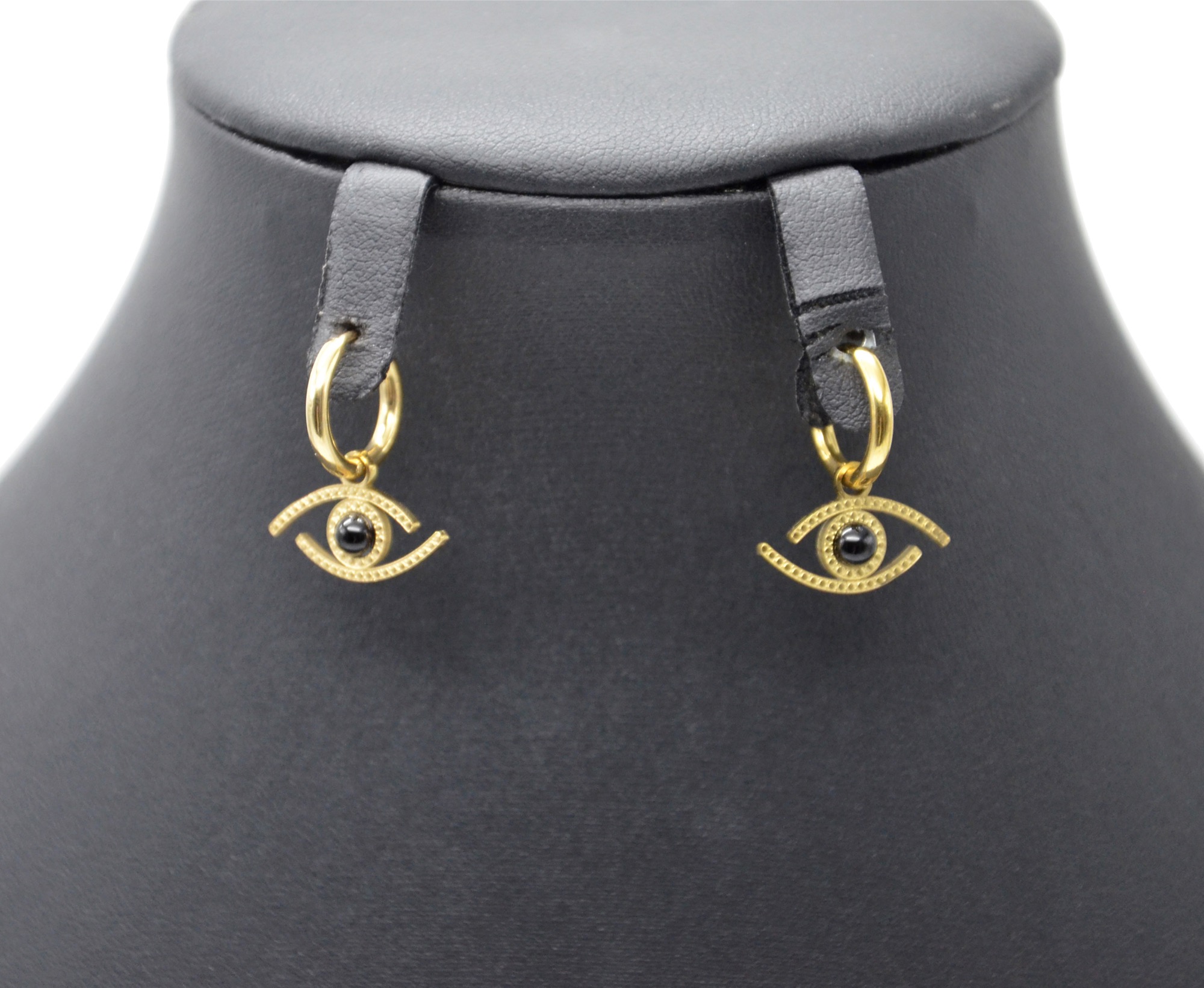 Boucles-dOreilles-Mini-Creoles-Oeil-Contour-Acier-Dore-et-Pierre-Noire