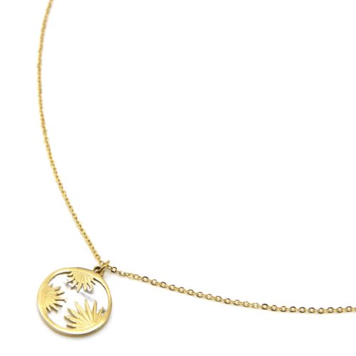 Collier-Fine-Chaine-Pendentif-Cercle-Feuilles-Acier-Dore-et-Nacre