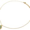 Collier-Fine-Chaine-Pendentif-Pierre-Ovale-Verte-Contour-Petales-et-Soleil-Acier-Dore
