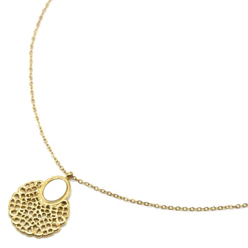 Collier-Fine-Chaine-Pendentif-Medaille-Ajouree-Acier-Dore-et-Pierre-Ovale-Nacre