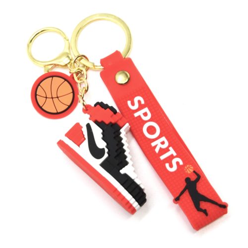 Porte-Cles-Bijou-de-Sac-Basket-Sneaker-Rouge-avec-Ballon-et-Poignee-Sports