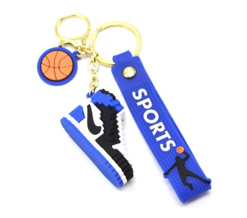 Porte-Cles-Bijou-de-Sac-Basket-Sneaker-Bleu-avec-Ballon-et-Poignee-Sports