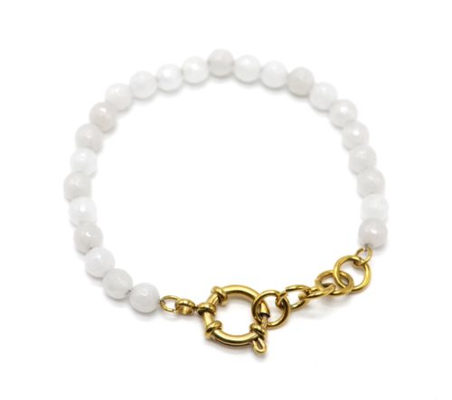 Bracelet-Pierres-Blanches-avec-Fermoir-Mousqueton-Acier-Dore