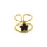 Bague-Large-Contour-Billes-Acier-Dore-avec-Fleur-Resine-Noire